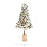 5' Winter Flocked Leaning Christmas Tree Pre-Lit-Christmas Tree-Parc Decor