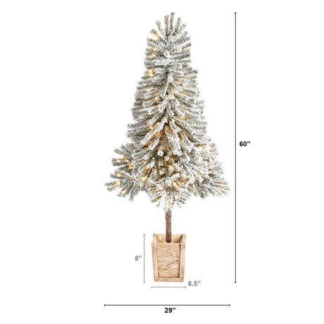 5' Winter Flocked Leaning Christmas Tree Pre-Lit-Christmas Tree-Parc Decor