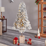 5' Winter Flocked Leaning Christmas Tree Pre-Lit-Christmas Tree-Parc Decor