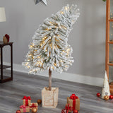 5' Winter Flocked Leaning Christmas Tree Pre-Lit-Christmas Tree-Parc Decor