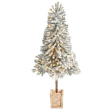 5' Winter Flocked Leaning Christmas Tree Pre-Lit-Christmas Tree-Parc Decor