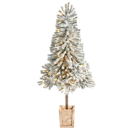 5' Winter Flocked Leaning Christmas Tree Pre-Lit-Christmas Tree-Parc Decor
