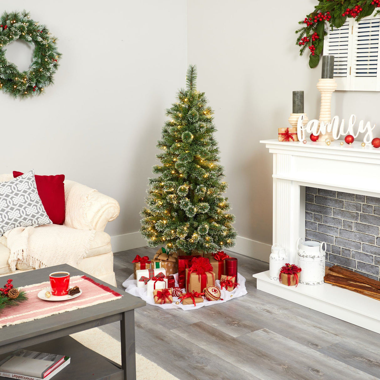 5’ Wisconsin Slim Snow Tip Pine Artificial Christmas Tree with 150 Clear LED Lights-Christmas Tree-Parc Decor