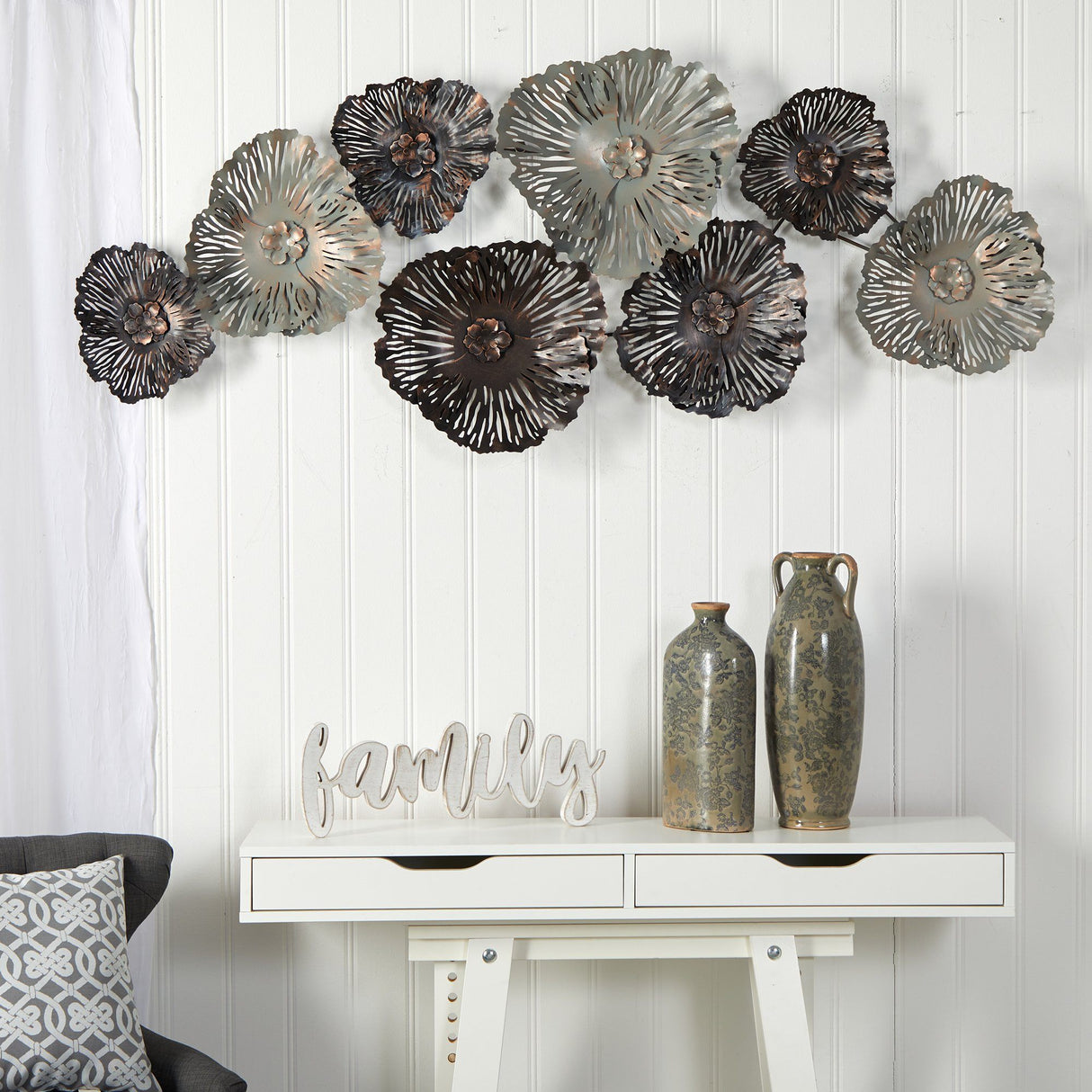 5’ x 2’ Floating Metal Floral Design Metal Wall Art Decor-Parc Decor