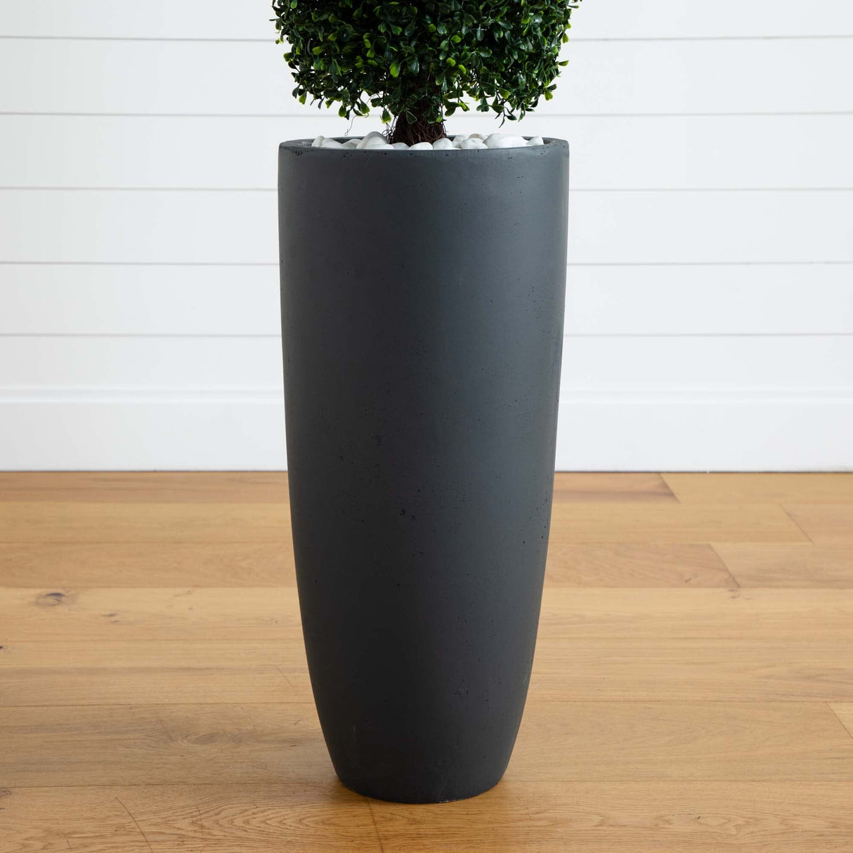 50” Boxwood Topiary with Gray Cylindrical Planter UV Resistant (Indoor/Outdoor)-Parc Decor