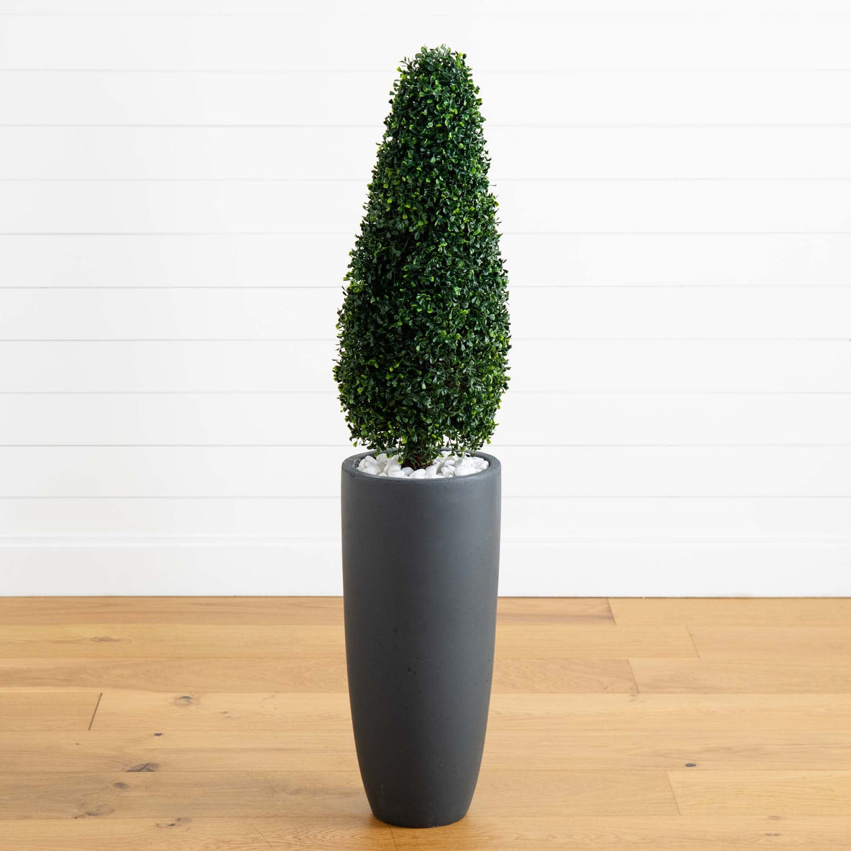 50” Boxwood Topiary with Gray Cylindrical Planter UV Resistant (Indoor/Outdoor)-Parc Decor