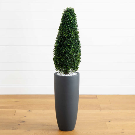 50” Boxwood Topiary with Gray Cylindrical Planter UV Resistant (Indoor/Outdoor)-Parc Decor