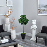 50” Fiddle Leaf Artificial Tree in Black Metal Planter-Parc Decor