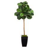 50” Fiddle Leaf Artificial Tree in Black Metal Planter-Parc Decor