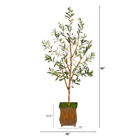 50” Olive Artificial Tree in Metal Planter-Parc Decor