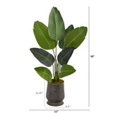 50” Travelers Palm Artificial Tree in Ribbed Metal Planter-Parc Decor