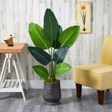 50” Travelers Palm Artificial Tree in Ribbed Metal Planter-Parc Decor