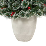 50” Frosted Swiss Pine Artificial Christmas Tree with 100 Clear LED Lights and Berries in White Planter-Christmas Tree-Parc Decor