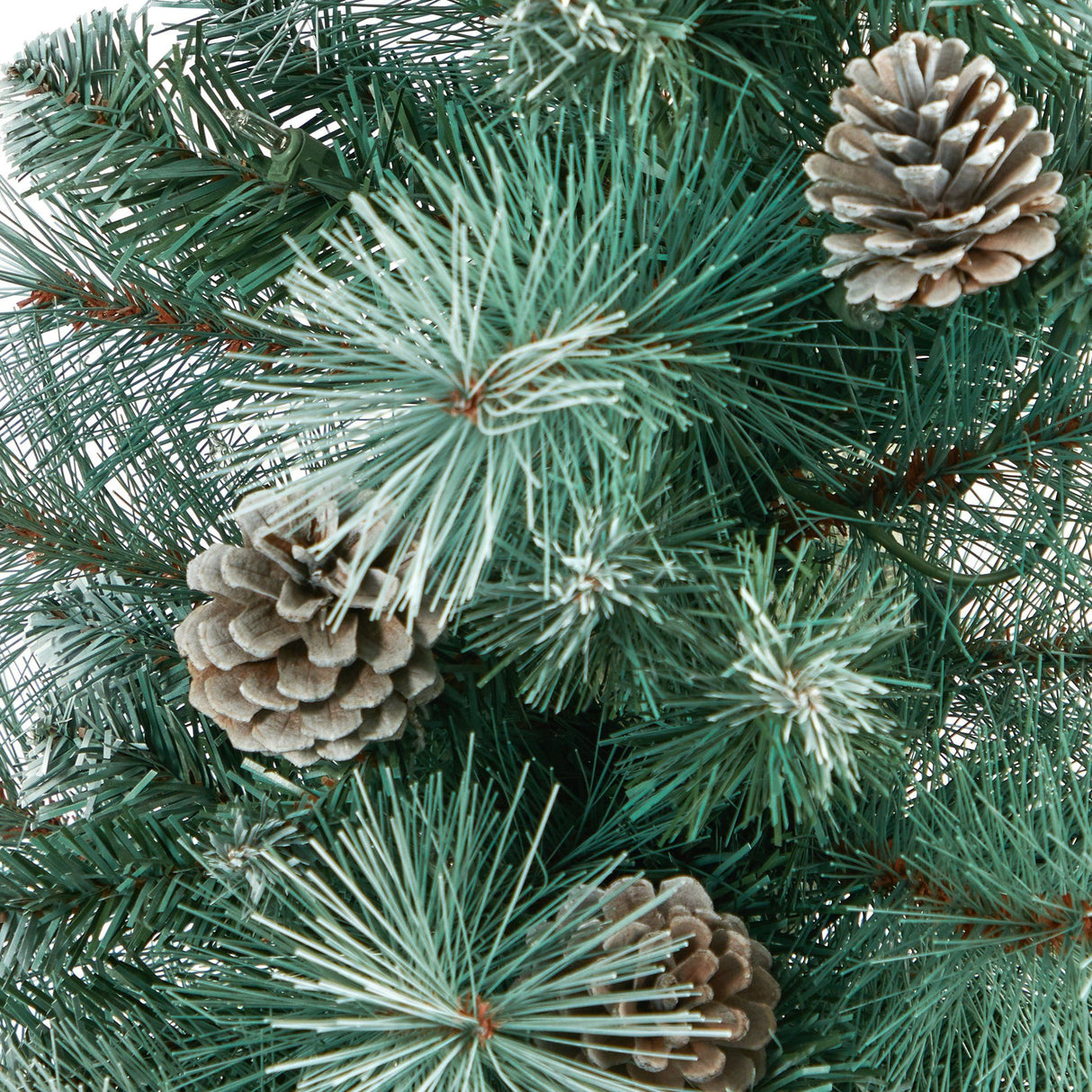 50” Frosted Tip British Columbia Mountain Pine Artificial Christmas Tree with 100 Clear Lights, Pine Cones and 228 Bendable Branches in White Planter-Christmas Tree-Parc Decor