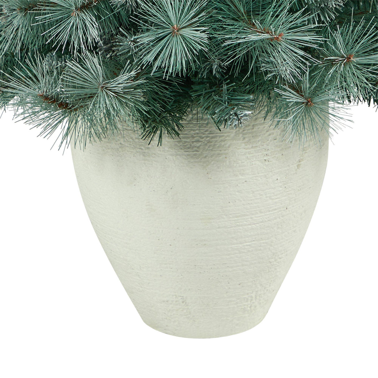 50” Frosted Tip British Columbia Mountain Pine Artificial Christmas Tree with 100 Clear Lights, Pine Cones and 228 Bendable Branches in White Planter-Christmas Tree-Parc Decor