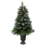 50” Snowed French Alps Mountain Pine Artificial Christmas Tree with 237 Bendable Branches and Pine Cones in Charcoal Planter-Christmas Tree-Parc Decor
