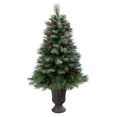 50” Snowed French Alps Mountain Pine Artificial Christmas Tree with 237 Bendable Branches and Pine Cones in Charcoal Planter-Christmas Tree-Parc Decor