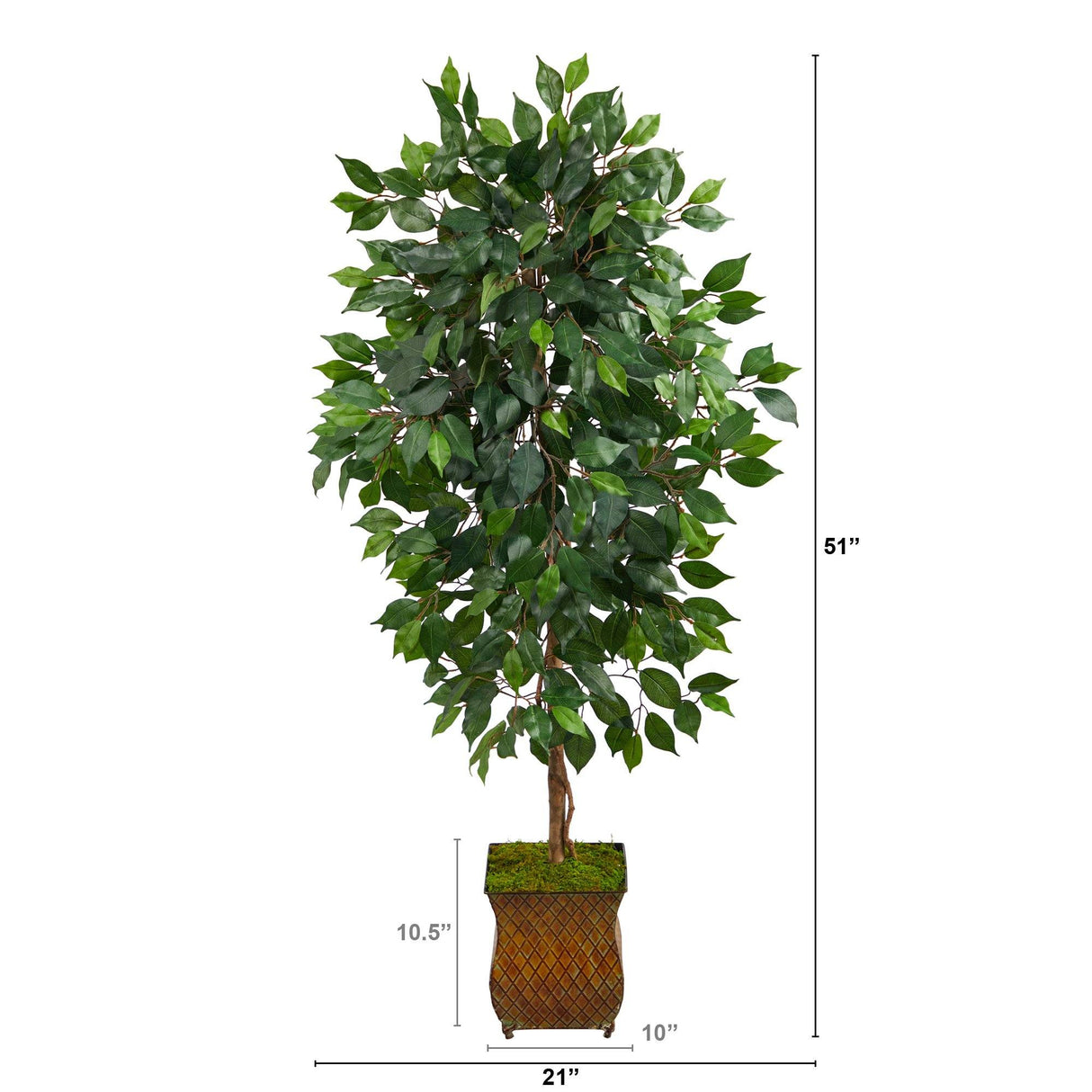 51” Ficus Artificial Tree in Metal Planter-Parc Decor