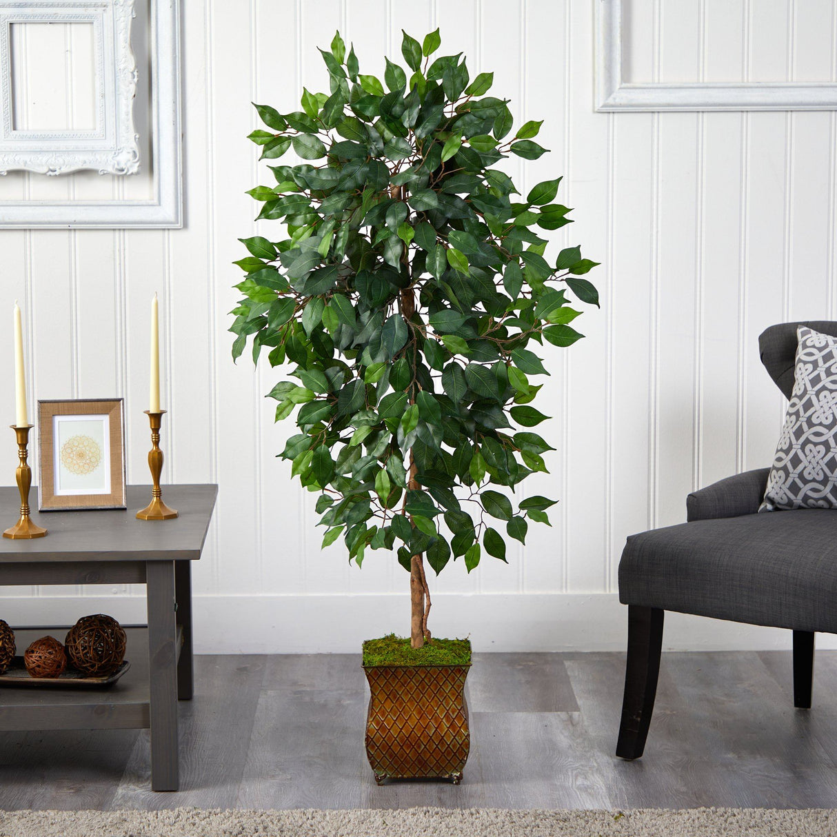 51” Ficus Artificial Tree in Metal Planter-Parc Decor