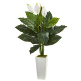 51” Spathiphyllum Artificial Plant in White Tower Planter-Parc Decor
