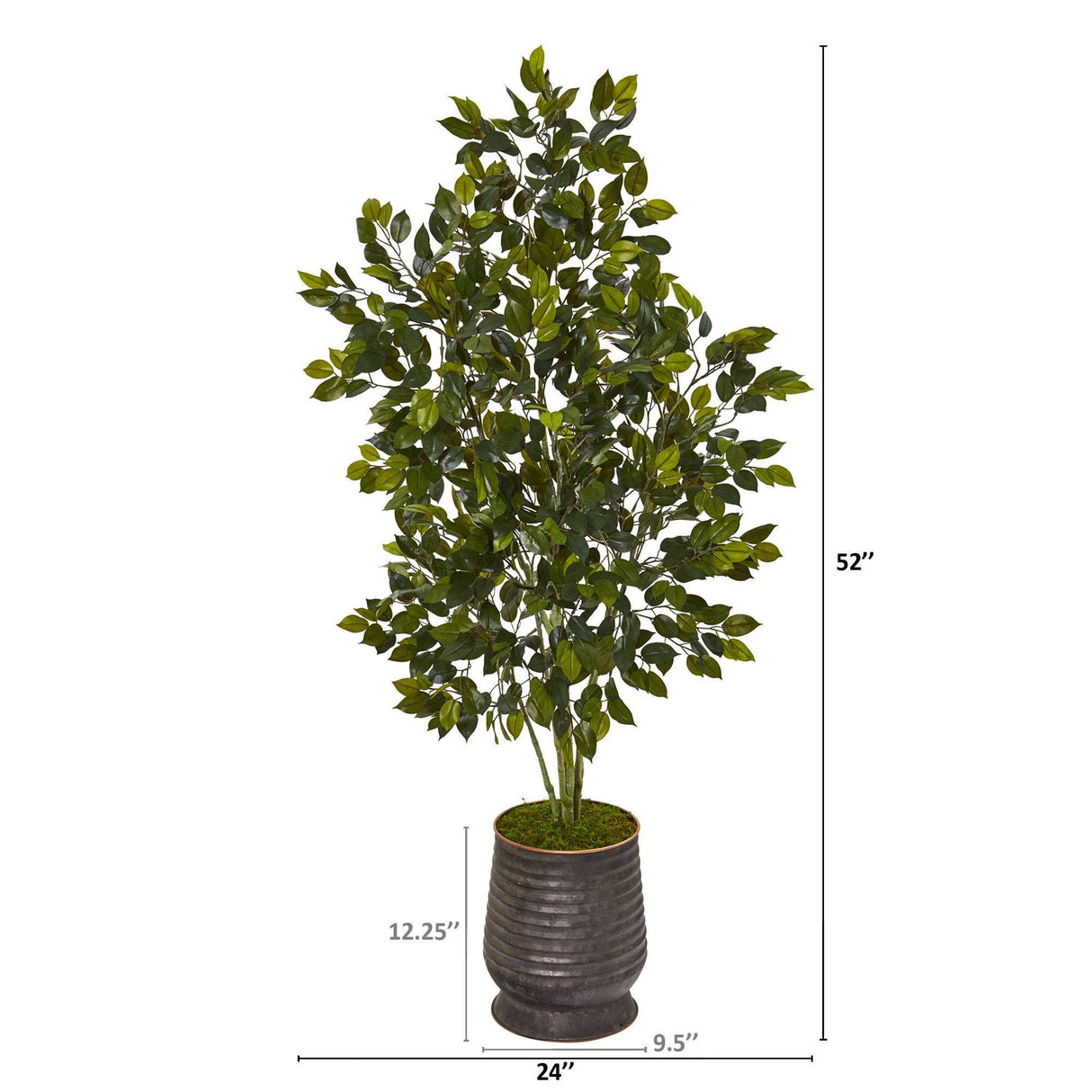 52” Ficus Artificial Tree in Ribbed Metal Planter-Parc Decor