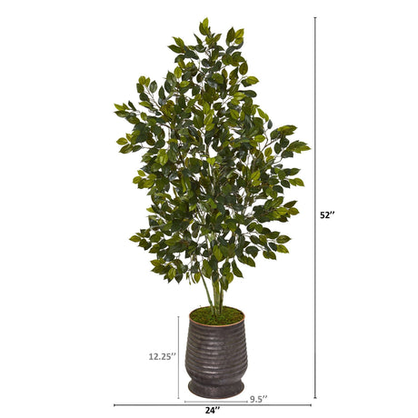 52” Ficus Artificial Tree in Ribbed Metal Planter-Parc Decor