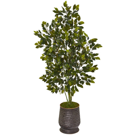 52” Ficus Artificial Tree in Ribbed Metal Planter-Parc Decor