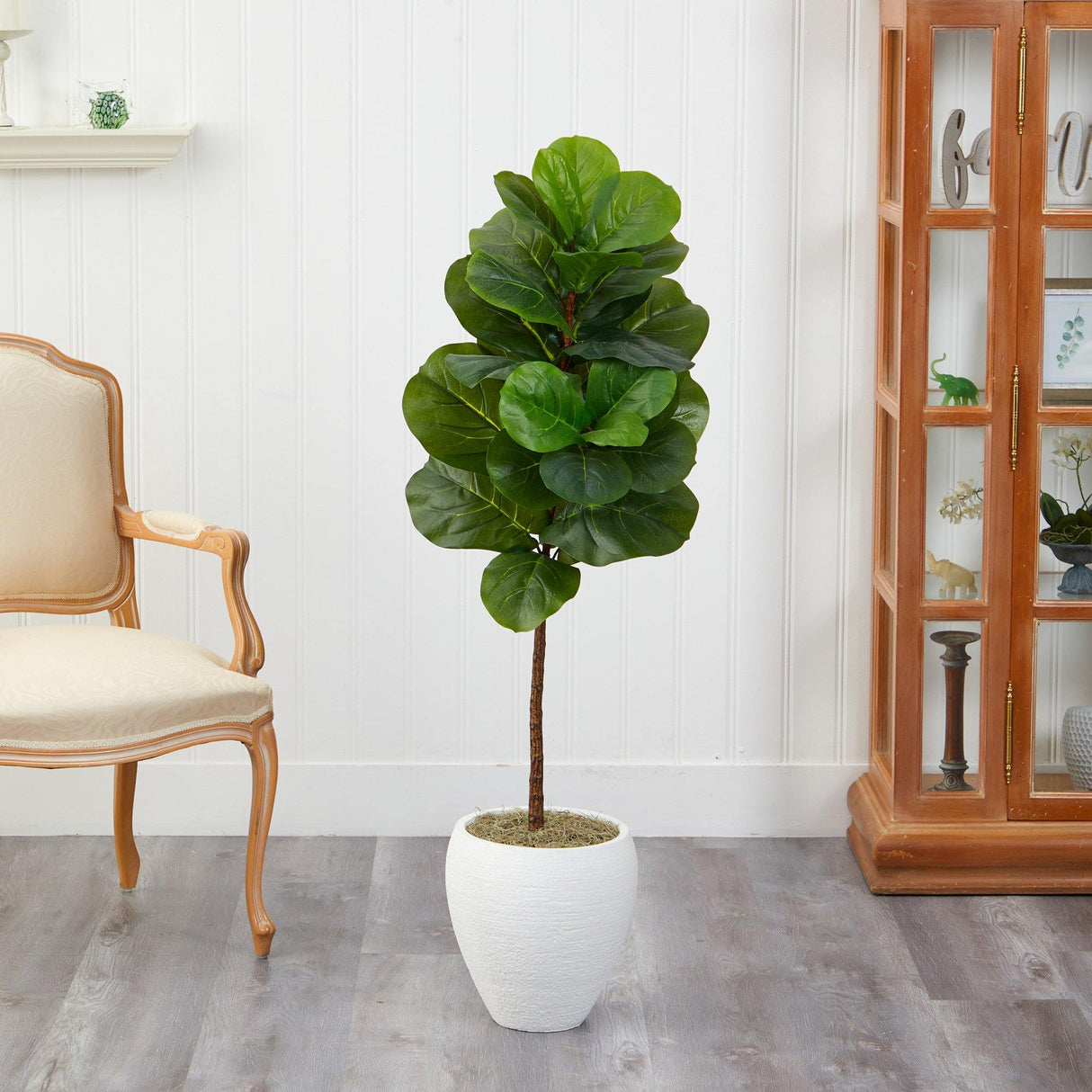 52” Fiddle Leaf Artificial Tree in White Planter-Parc Decor