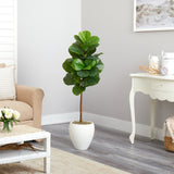 52” Fiddle Leaf Artificial Tree in White Planter-Parc Decor