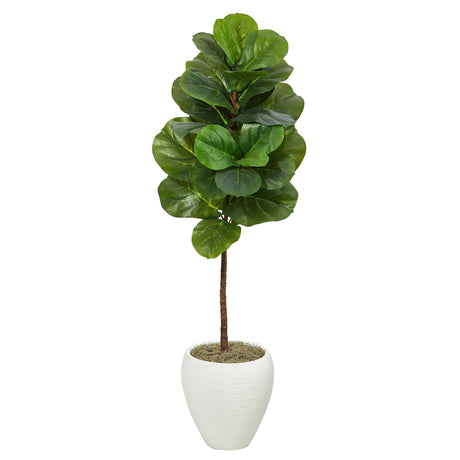 52” Fiddle Leaf Artificial Tree in White Planter-Parc Decor