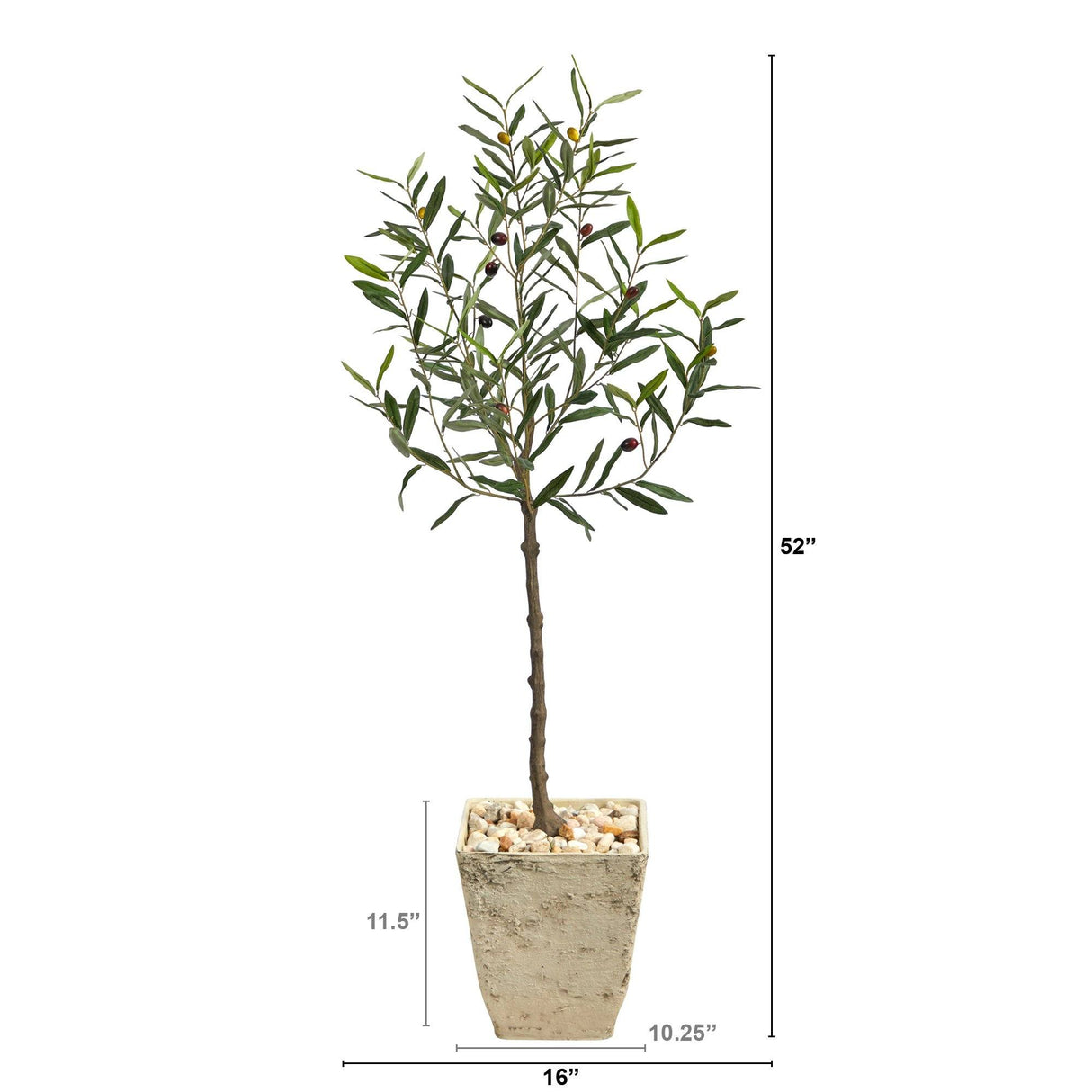 52” Olive Artificial Tree in Country White Planter-Parc Decor