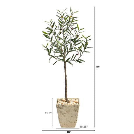 52” Olive Artificial Tree in Country White Planter-Parc Decor
