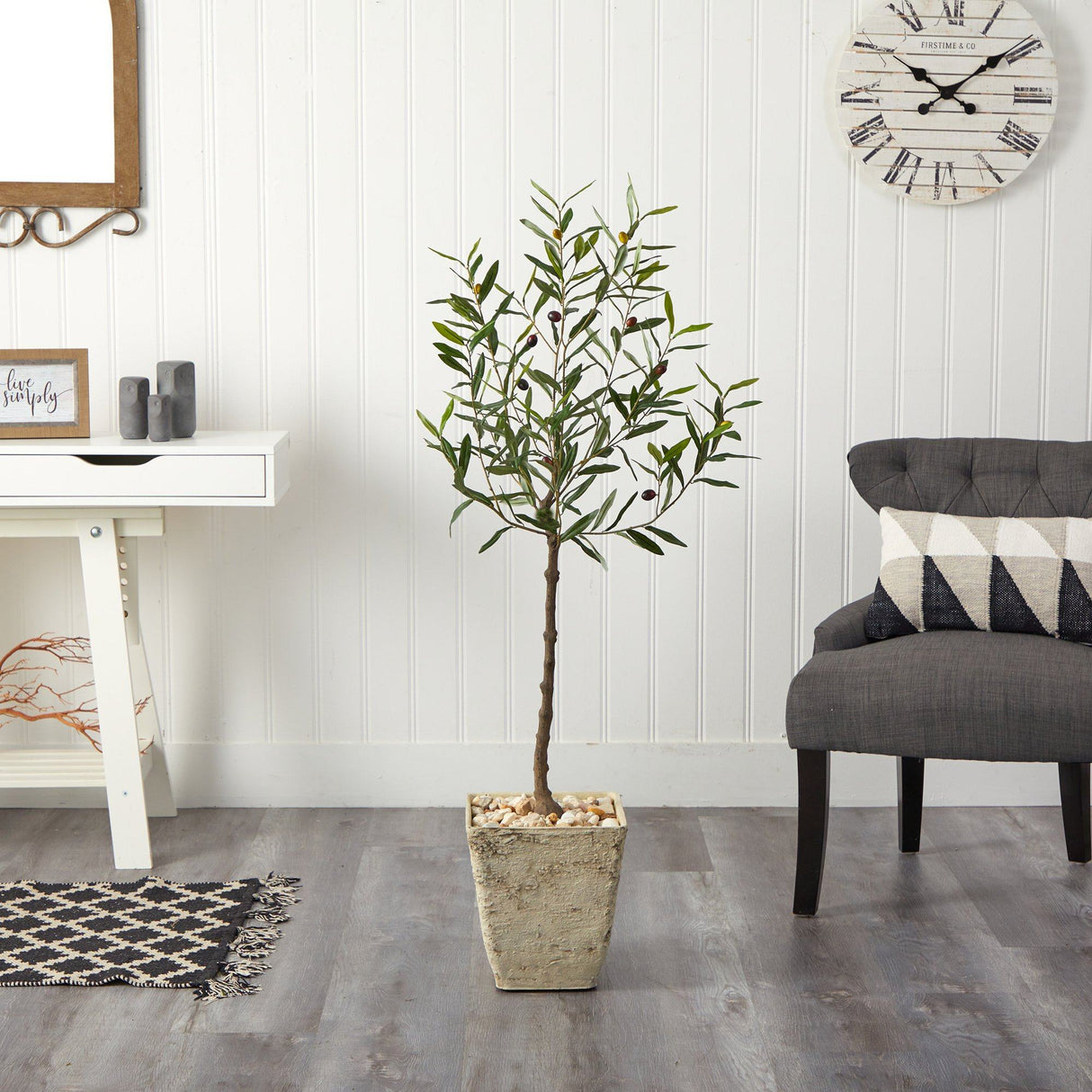 52” Olive Artificial Tree in Country White Planter-Parc Decor