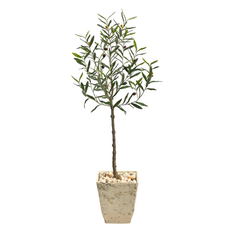 52” Olive Artificial Tree in Country White Planter-Parc Decor