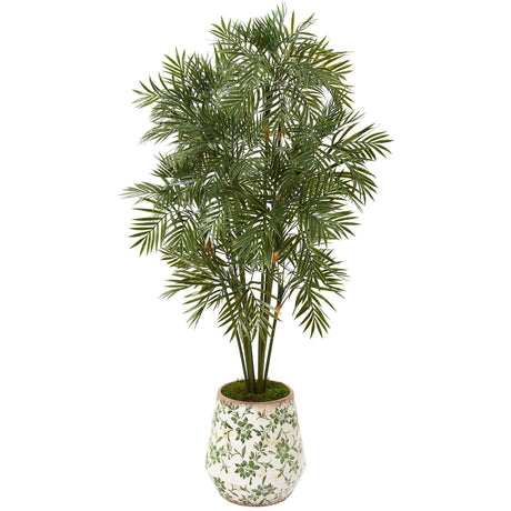 52” Parlor Palm Artificial Tree in Floral Print Planter-Parc Decor
