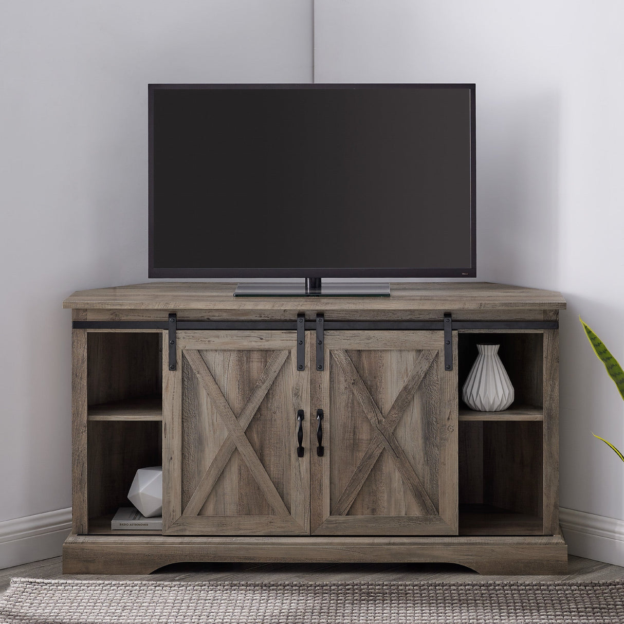 52" Sliding Barn Door Corner TV Stand-Entertainment-Parc Decor