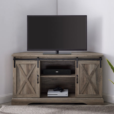 52" Sliding Barn Door Corner TV Stand-Entertainment-Parc Decor