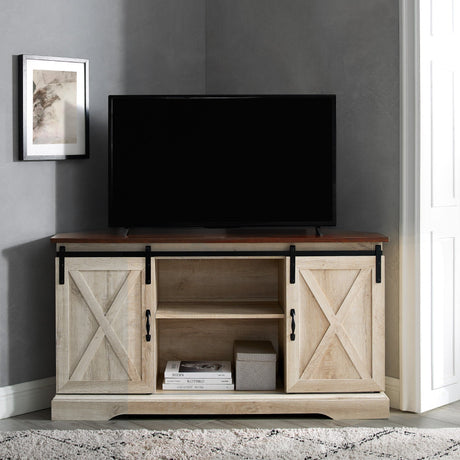 52" Sliding Barn Door Corner TV Stand-Entertainment-Parc Decor