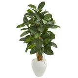 53” Artificial Rubber Tree in White Planter-Parc Decor