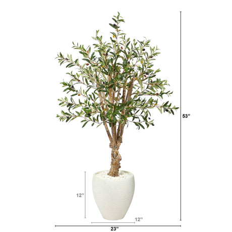 53” Olive Artificial Tree in White Planter-Parc Decor