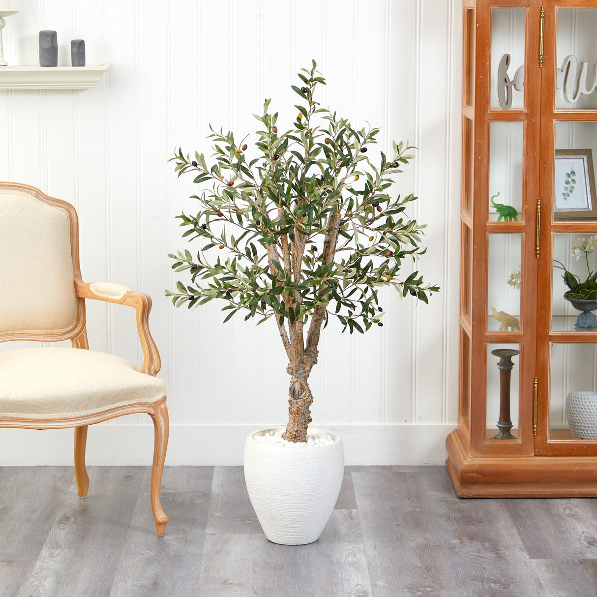 53” Olive Artificial Tree in White Planter-Parc Decor