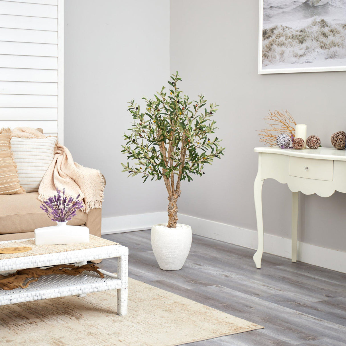 53” Olive Artificial Tree in White Planter-Parc Decor