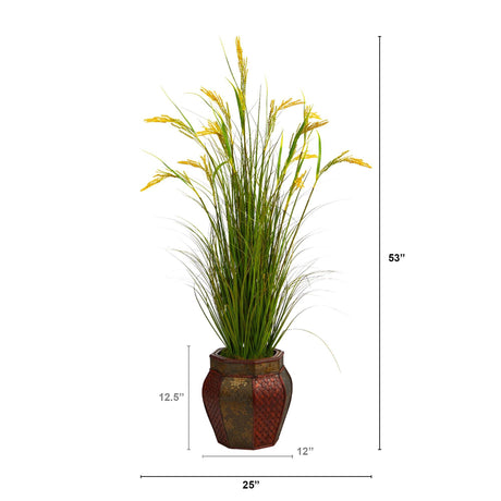 53” Wheat Grain Artificial Plant in Decorative Planter-Parc Decor