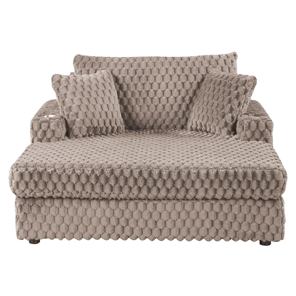 54 Inch Contemporary Indoor Upholstered Chaise Lounge Plush Sleeper Chair with Throw Pillows, 2 Cup Holders and Magazine Bags for Living Room-Parc Decor