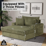 54 Inch Contemporary Indoor Upholstered Chaise Lounge Plush Sleeper Chair with Throw Pillows, 2 Cup Holders and Magazine Bags for Living Room-Parc Decor