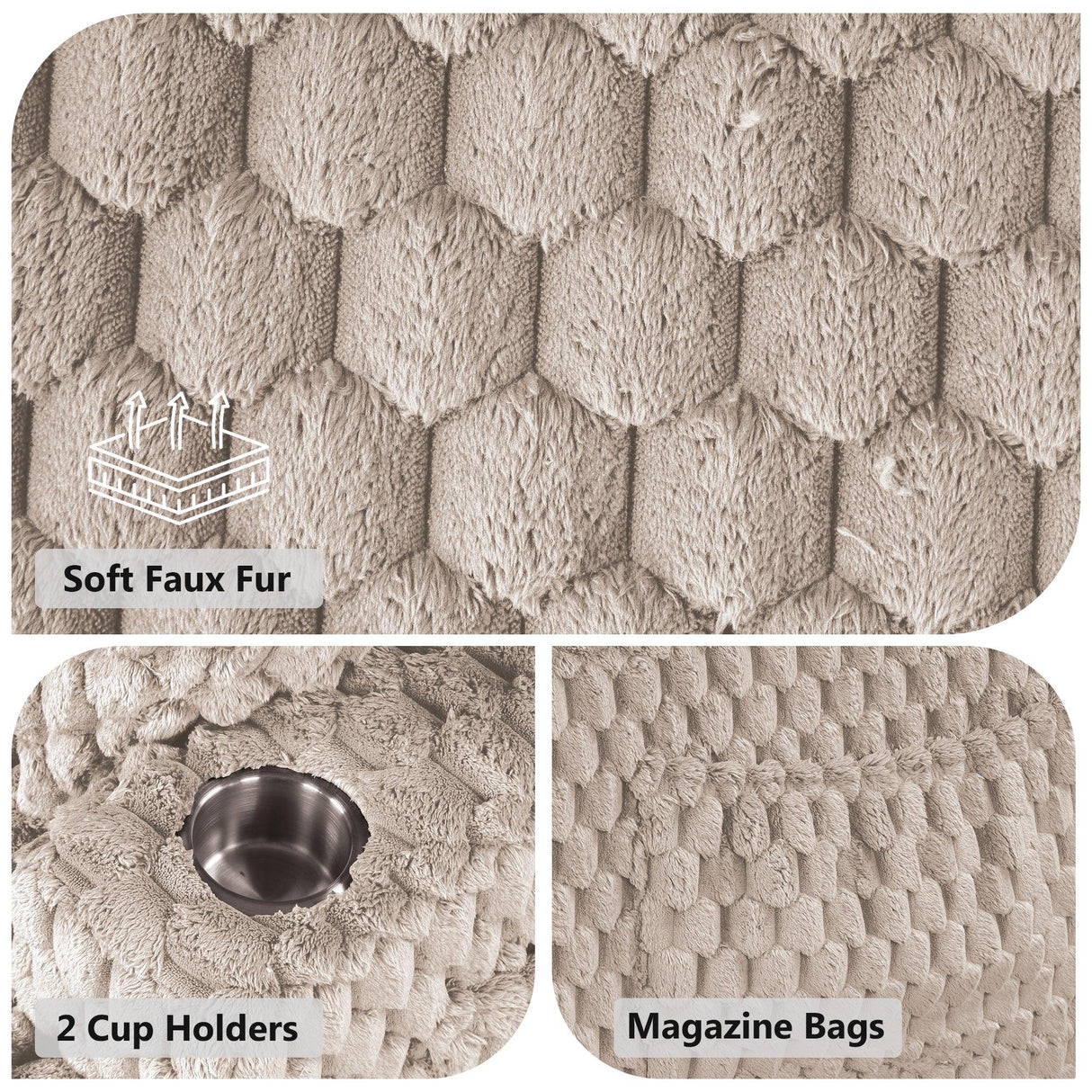 54 Inch Contemporary Indoor Upholstered Chaise Lounge Plush Sleeper Chair with Throw Pillows, 2 Cup Holders and Magazine Bags for Living Room-Parc Decor