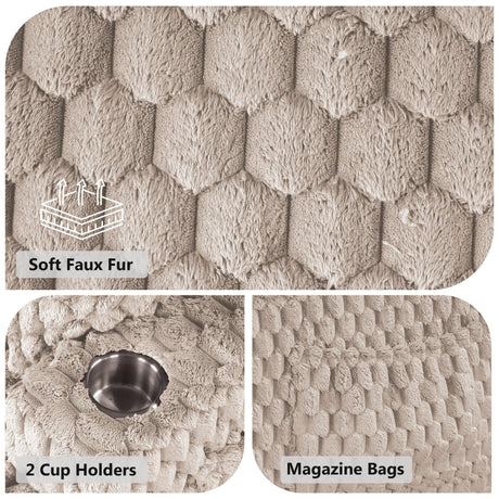 54 Inch Contemporary Indoor Upholstered Chaise Lounge Plush Sleeper Chair with Throw Pillows, 2 Cup Holders and Magazine Bags for Living Room-Parc Decor