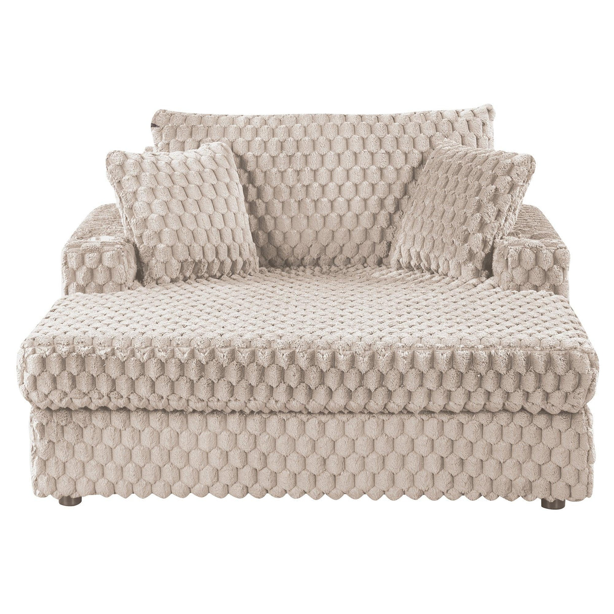 54 Inch Contemporary Indoor Upholstered Chaise Lounge Plush Sleeper Chair with Throw Pillows, 2 Cup Holders and Magazine Bags for Living Room-Parc Decor