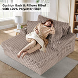 54 Inch Contemporary Indoor Upholstered Chaise Lounge Plush Sleeper Chair with Throw Pillows, 2 Cup Holders and Magazine Bags for Living Room-Parc Decor