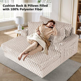 54 Inch Contemporary Indoor Upholstered Chaise Lounge Plush Sleeper Chair with Throw Pillows, 2 Cup Holders and Magazine Bags for Living Room-Parc Decor